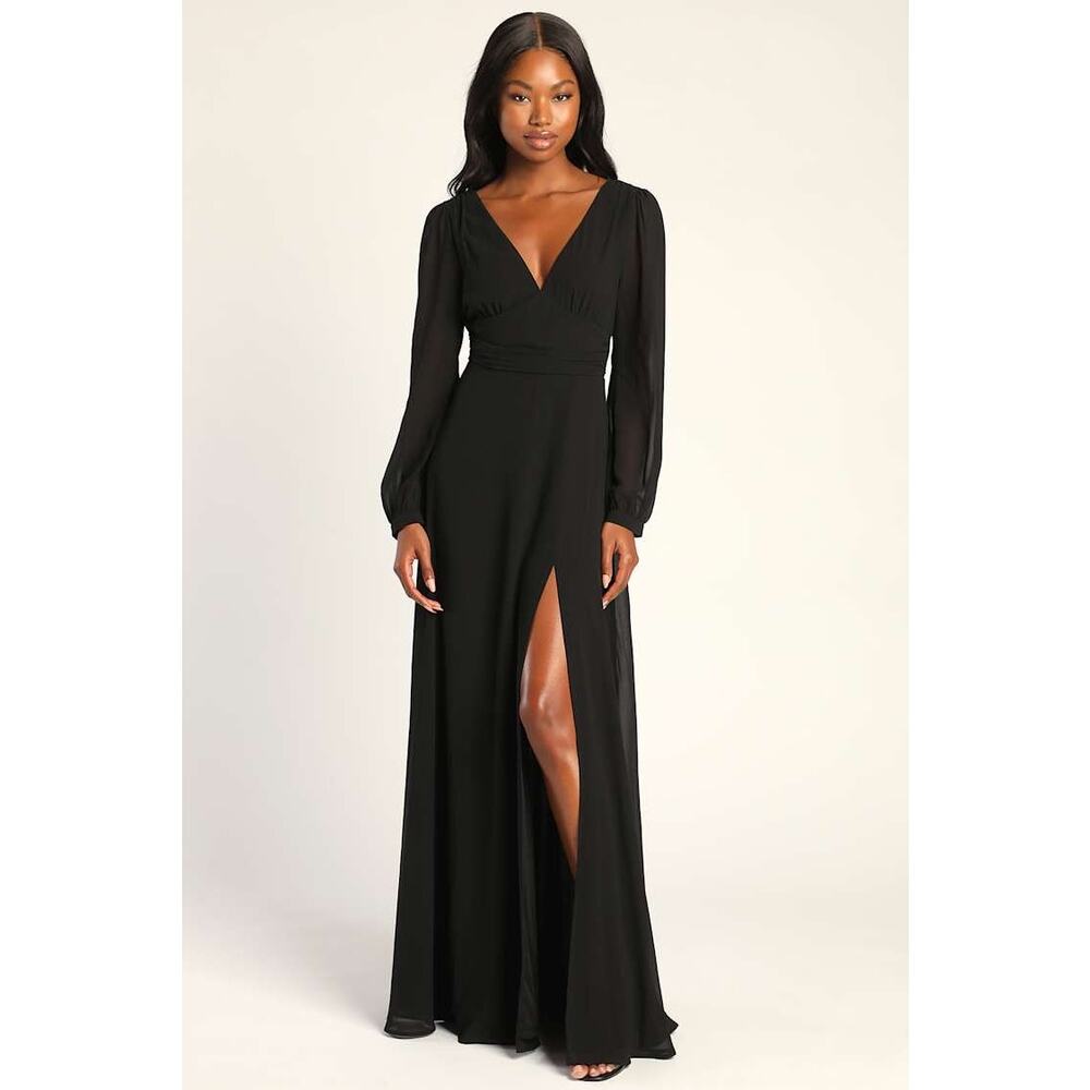NWT Lulus Love You So Black Long Sleeve Maxi Dress Sz S